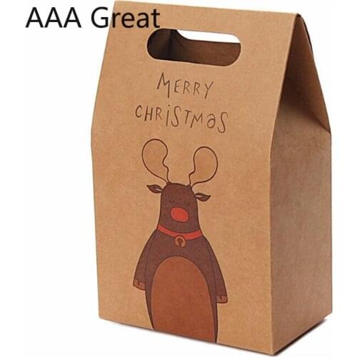 10Pcs/Lot Retro Kraft Paper Cartoon Christmas Gift Box Socks Silk Scarf Handle Gift Box Storage Boxes Snowman Elk Stand Up Food