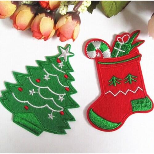 100 Pcs/lot Embroidered Patches Clothing Accessories Decorative Applique Iron Christmas Tree Socks Decoration for Home
