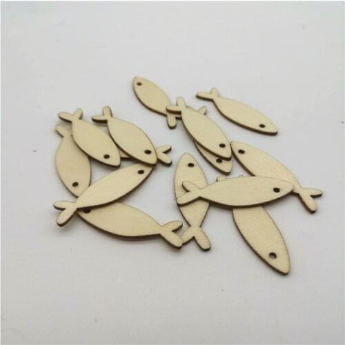 100pcs Natural Wood Fish Shaped Embellishments Sea Life Crafts Toppers Chips Cardmaking Scrapbooking Confetti 36x11mm