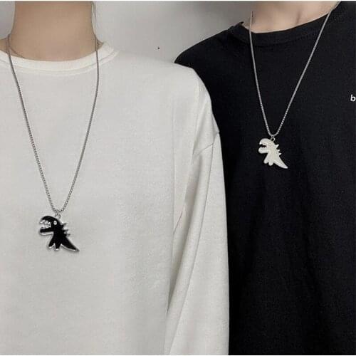 2021 Fashion Hip Hop Jewelry Cute Cartoon Enamel Dinosaur Pendant Necklace Femme Vintage Animal Chain Necklaces For Women Men
