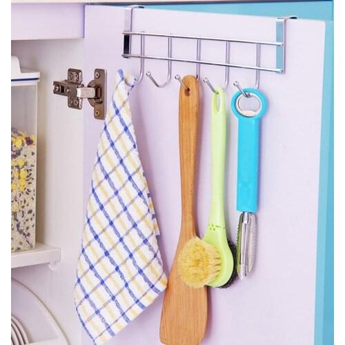 5 Hooks Home Bathroom Kitchen Organizer Rack Clothes Coat Towel Hanger Stainless Steel Good Load-Bearing Wrought 25x9cm Hooks
