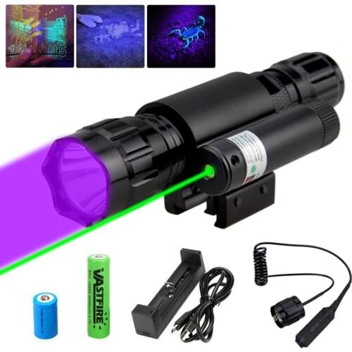 501B Purple Hunting Flashlight Weapon Gun Light With Green Dot Laser Sight Scope Picatinny Mount For 20mm Pistol Rail Rifle