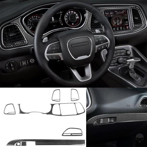 8pcs Interior Trim Auto Soft Carbon Fiber Dashboard Navigation GPS Panel Cover for Dodg Challenger 2015-2020 Car Accessories