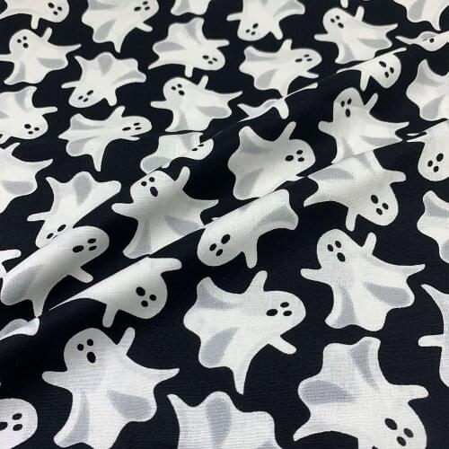 Beautifu 110cm Width 100% Cotton Fabric Sewing Children Clothing Dress Black/White Halloween Ghost Printed Fabric Printed DIY
