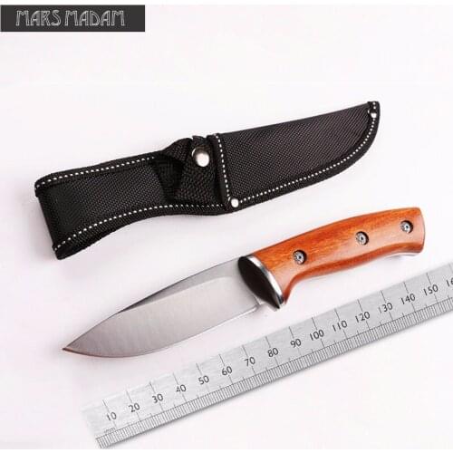 Free shipping with wooden handle fixed blade knife tactical hunting knife woodworking tools the gift knife