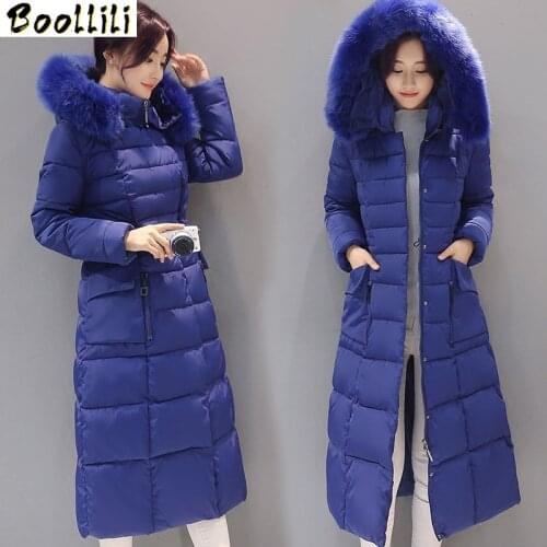 Boollili Womens Winter Parka Warm Cotton Wadded Coat X-Long Pure Colors Womens Winter Jackets and Coats Fur Hooded Plus XXXXL
