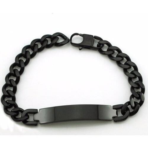 Bracelets men statement black Bend stainless steel fashion Nameplate charm bracelet chain men bracelets hand gifts man wholesale