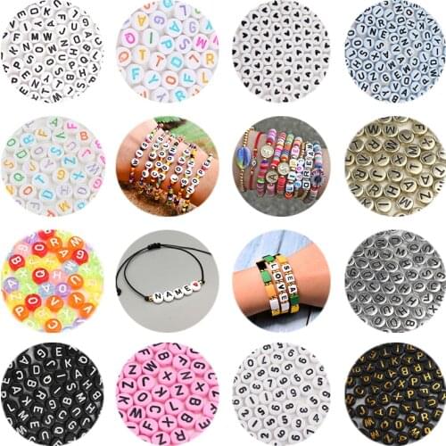 200/300/500PCS Mixed Russian Letter Acrylic Beads Round Flat Alphabet Heart Beads For Jewelry Making Handmade Diy Bracelet