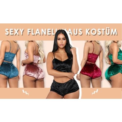 Women Velvet Sexy Pajamas Set Spaghetti Strappy Cami Crop Vest Tanks & Bowknot Elastic Briefs Lingerie Suit Comfy Nightwear Sets