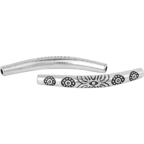 DoreenBeads Zinc Based Alloy silver color Spacer Beads Curved Tube DIY 36mm(1 3/8") x 4mm( 1/8"), Hole: Approx 1.4mm, 20 PCs