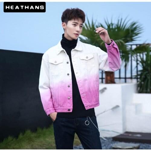 Dropshipping Denim Jacket Mens Color Contrast Denim Clothes Male Japanese Spring Autumn Long Sleeved Jacket Mens Clothing M-3XL