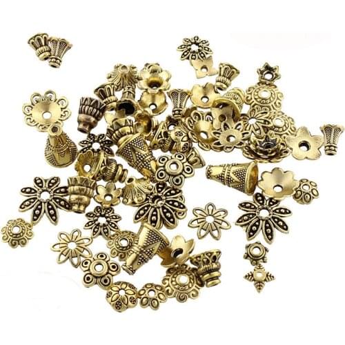 50pcs/lot Mixed Size 6-15mm Antique Gold/Silver Color Flower Spacer Bead Caps Filigree Loose Bead For Jewelry Making Findings