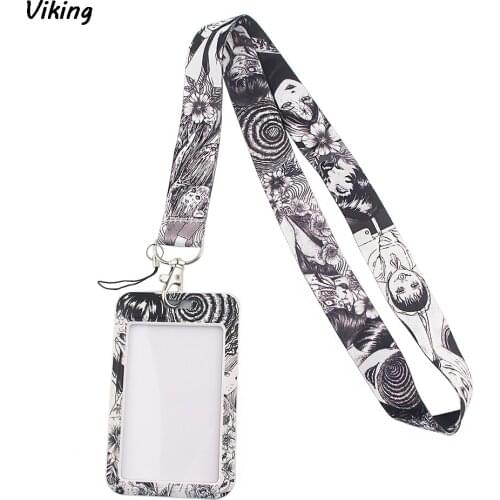 G1536 Horror Movie Girl Lanyard Keychain keys Badge ID Mobile Phone Rope Neck Straps With Card Holder Cover