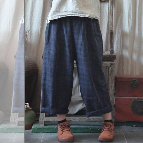 Johnature 2021 Summer Pants For Women Origional Casual Elastic Waist Loose and Plus-sized Womens Cotton Linen Wide Leg Pants