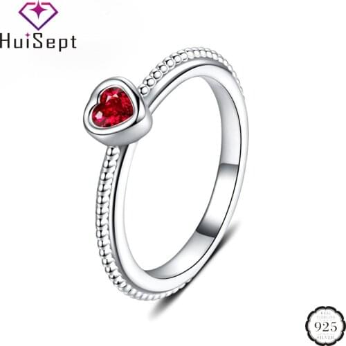 HuiSept Trendy Rings with Heart-shaped Ruby Gemstone 925 Silver Jewellery Ring for Women Wedding Promise Gift Wholesale Size 6-9