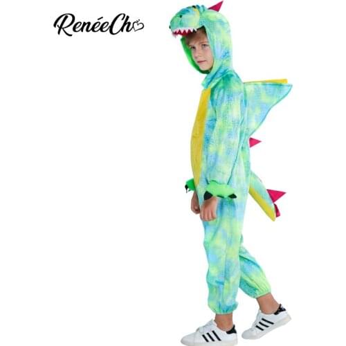 Reneecho Halloween Costume Kids Child Dinosaur Costume Green Dinosaur Jumpsuit Toddler Boys Stegosaurus Cosplay