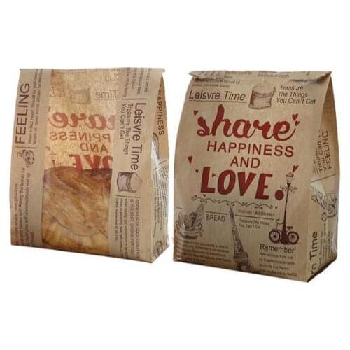 Kraft Bread Paper Bag With Window Avoid Oil Love Toast Baking Paper Bag Takeaway Food Hand Made Package Bags