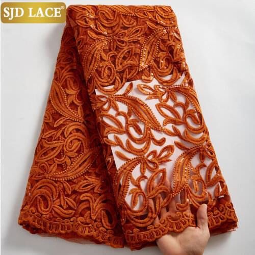 SJD LACE 2021Sequins Design African Mesh Lace Fabric High Quality French Laces Fabric Beautiful Tulle For Party Materials A2555