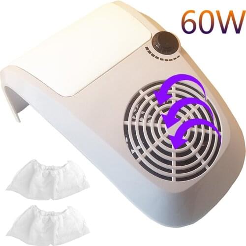 60W Powerful Nail Dust Suction Collector Vacuum Cleaner Professional manicure machine with 2 Dust Bag Nail Art Salon Equipment