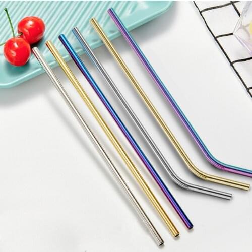 Metal Straw Straight Bent Drinking Straws With Cleaning Brush Set Party Tools Bar Accessories 304 Stainless Steel Reusable