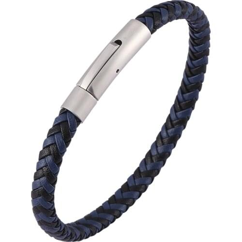 Fashion Unisex Jewelry Braided Leather Bracelets for Women Handmade Leather Bracelet Men Stainless Steel Buckle Wristband PD523