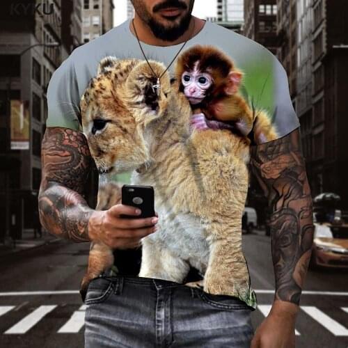 KYKU Brand Lion T shirt Men Animal Tshirt Printed Love Anime Clothes Couples Funny T shirts Mens Clothing Hip hop Cool Male