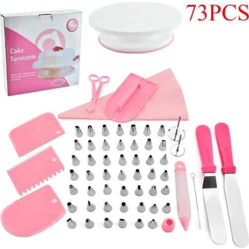 Pink Cake Turntable Set cake stand turntable rotating Decorating Kit Pastry Tube Fondant Tool Dessert Baking Tools