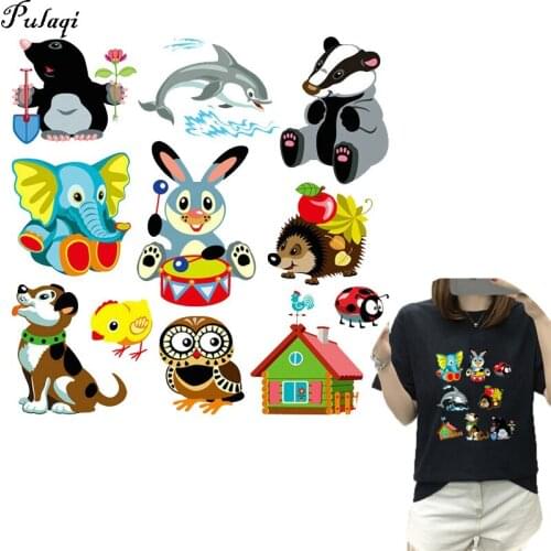 Pulaqi Cartoon Animal Patches Iron On Transfers DIY Printed Decoration Print On T-shirt Jeans Childrens Clothes Accessories H