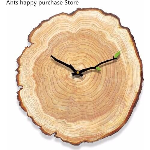 Wood grain wall clock living room bedroom mute clock wooden wall charts modern minimalist home annual ring European clocks