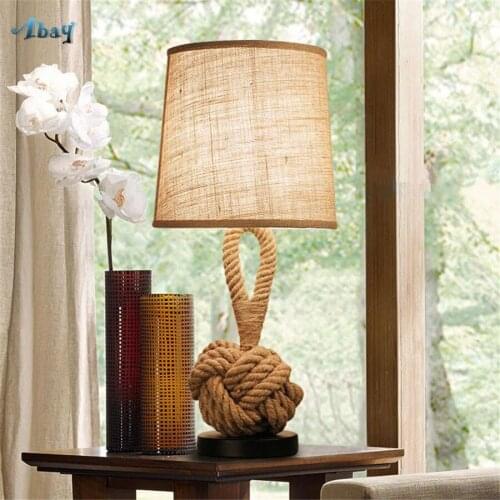 American Retro Hemp Rope Table Lamps Country Industrial Style Living Room Bedroom Bedside Table Lights Home Loft Decoration Lamp