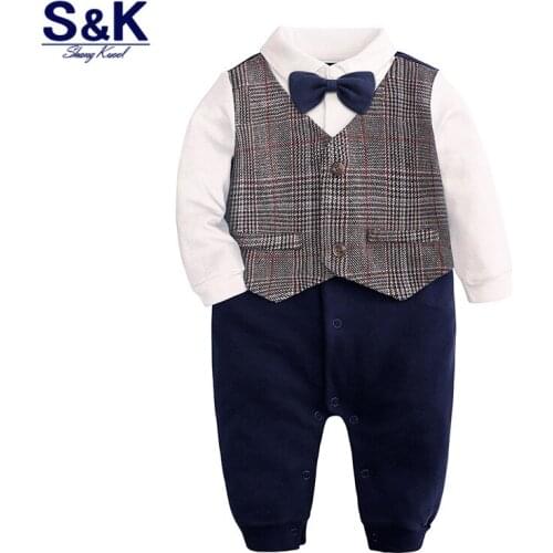 New Baby Boy Rompers Cotton Bow Tie Gentleman baptism Clothing Spring Toddler Prince Costume Infant Jumpsuit Boys Clothes XH-386