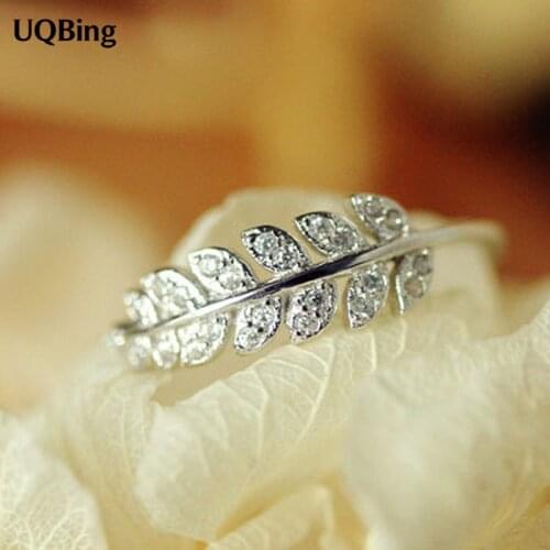 New Arrivals 925 Sterling Silver Rings For Women Girl Jewelry Crystal Stone Leafs Rings Adjustable Rings