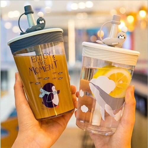 New 450ML Tumbler Halloween Gift Cartoon Dolphin Summer Plastic Cup Cute Fresh Straw Water Cup Large Capacity Office