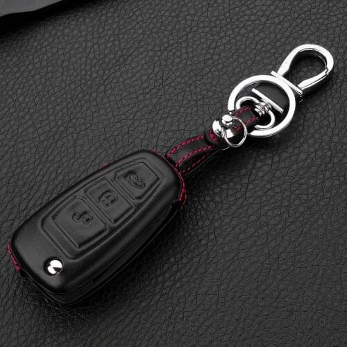 New Leather Key Cover Case for Ford Focus 3 MK3 4 MK4 Fiesta Kuga Escape Ecosport Fob Case 3 Buttons Flip Folding Remote Key