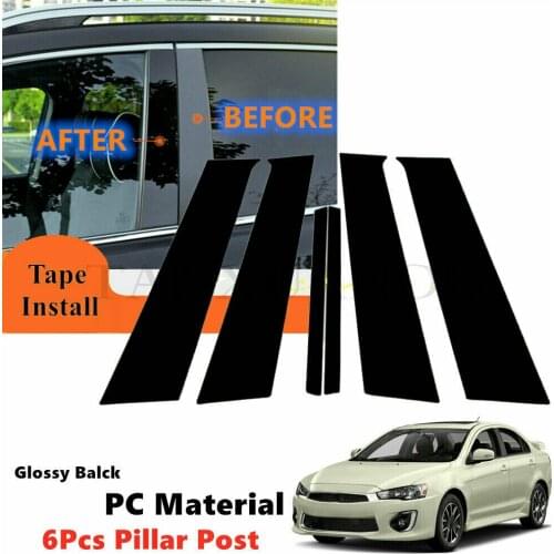 PC 6Pcs Kit Fit For Mitsubishi Lancer 4-Door Sedan 2008-2017 Side Door Window Applique Pillar Post Cover Trim Piano Black F