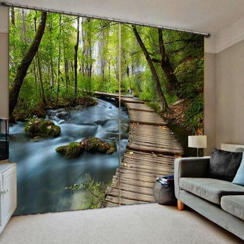 Custom any size photo green forest wood birdge curtain Thick shading soundproof windproof curtain