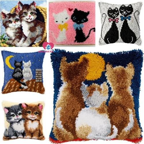 Dropshipping Diy latch hook kits cat pillow DIY Unfinished Crocheting Yarn Printing canvas accessories Latch Hook Kit pillowcase