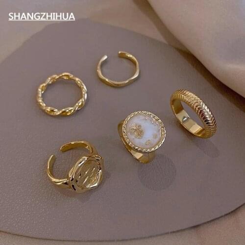 SHANGZHIHUA European gold five-piece combination ring, women fashion jewelry luxury party girl create unusual ring