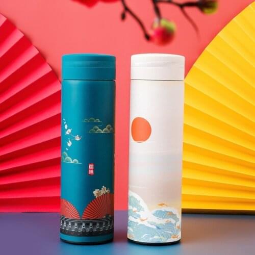 Chinese Classical Style Thermal Mug Stainless Steel Vacuum Flask Water Tea Bottle With Filter Home Office Portable Thermos Cup