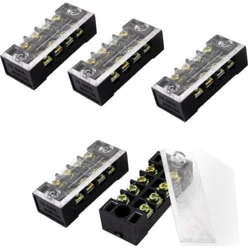 Uxcell 5 Pcs Dual Row 4 Position Covered Screw Terminal Block Strip 600V 15A