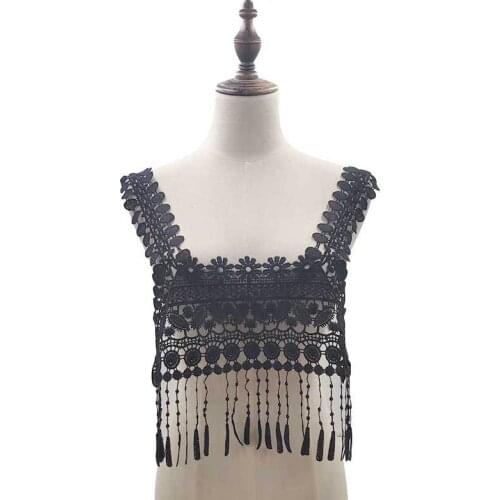 5Pcs Embroidered Applique Black Lace Neckline Collar DIY Handicraft Sewing Fabric Guipure Trimmings For Clothing Accessories