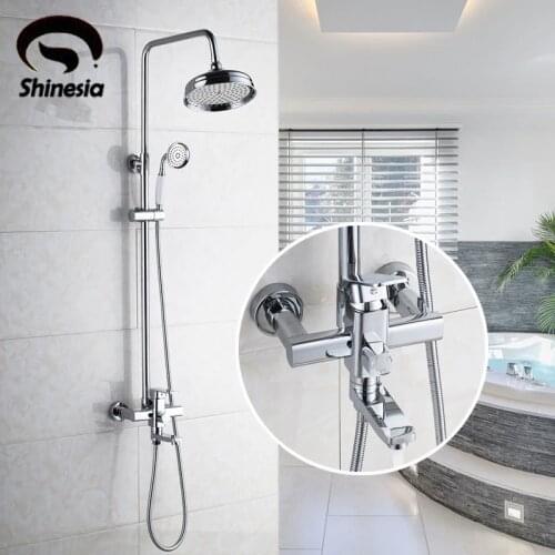 High Quality Solid Brass Chrome Polished Bathroom Shower Faucet Single Handle Tub Mixer Tap with Hand Shower