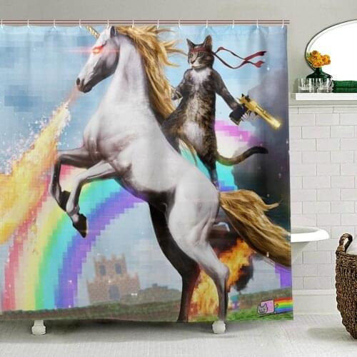 Adventures of Unicorn and Cat Shower Curtain Waterproof Polyester Fabric Bath Curtain Washable Curtains for Bathroom Decor