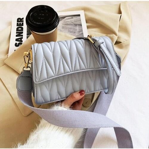 Elegant Thread Small Handbags Women Crossbody Wide Strap Designer Shoulder Bags Plain Leather Flap Messenger Bag For Woman