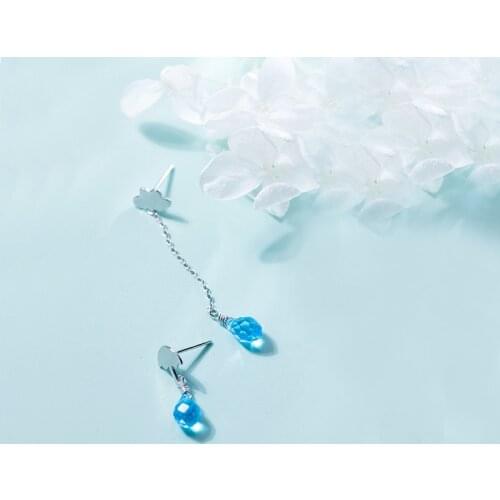 MloveAcc Fashion 925 Sterling Silver Asymmetry Cloud & Blue Crystal Drop Earrings for Women Fashion Cute Girls Earrings