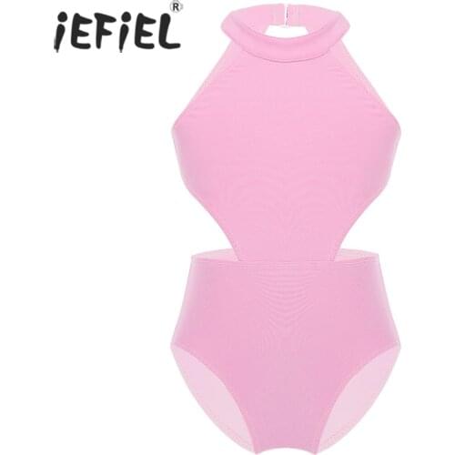 IEFiEL Kids Girls Costume Stage Performance Ballerina Halter Cutouts Backless Turnpakje Gymnastics Leotard Ballet Tutu Dancewear
