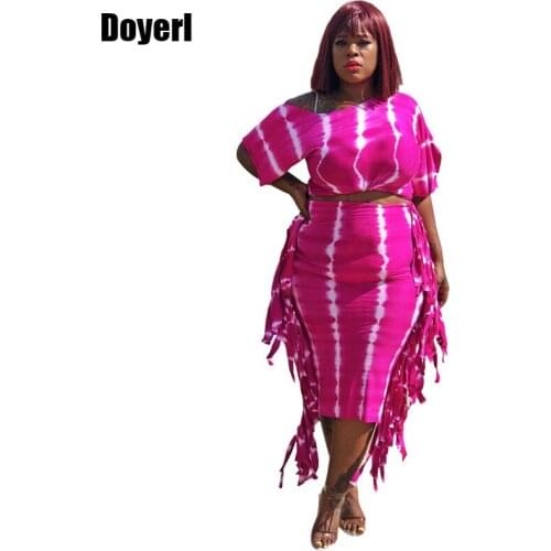 Side Ruffle Tie Dye Bodycon Midi Dress Women T Shirt Crop Top Party Night Club Sexy Bandage Dresses Female Two Piece Dresses