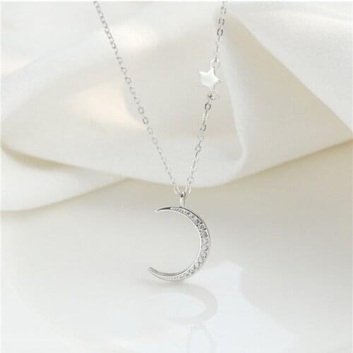 GU668A Sterling Silver 925 Moon Star Necklace for Women Silver Jewelry Necklaces