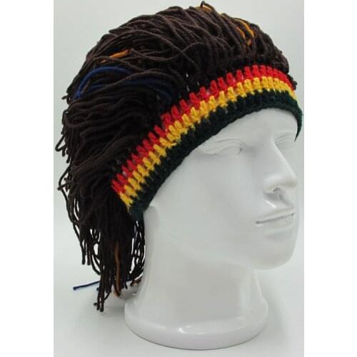 1Pc Reggae Dreadlocks Unisex Jamaican Knitted Beanies Wig Braid Hat Rasta Hair Hat