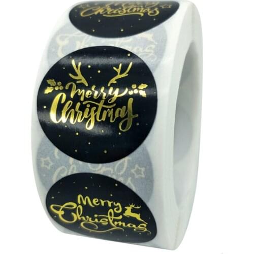 100-500pcs Rose Gold Merry Christmas Stickers Scrapbook 1inch Sealing Label Stickers For Party DIY Packaging Stationery Stickers